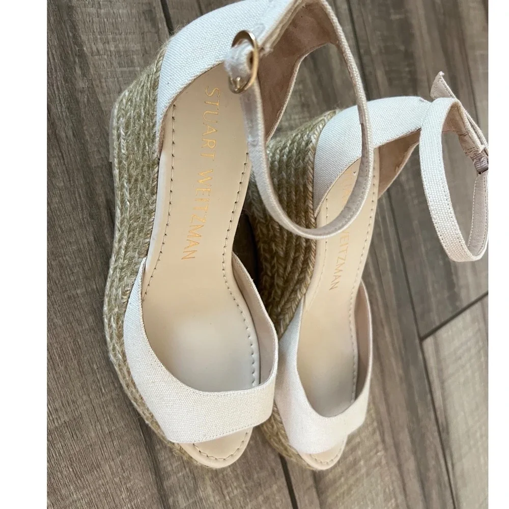 Stuart Weitzman Canvas Espadrille Wedge Sandal Ankle Strap Platform size 9